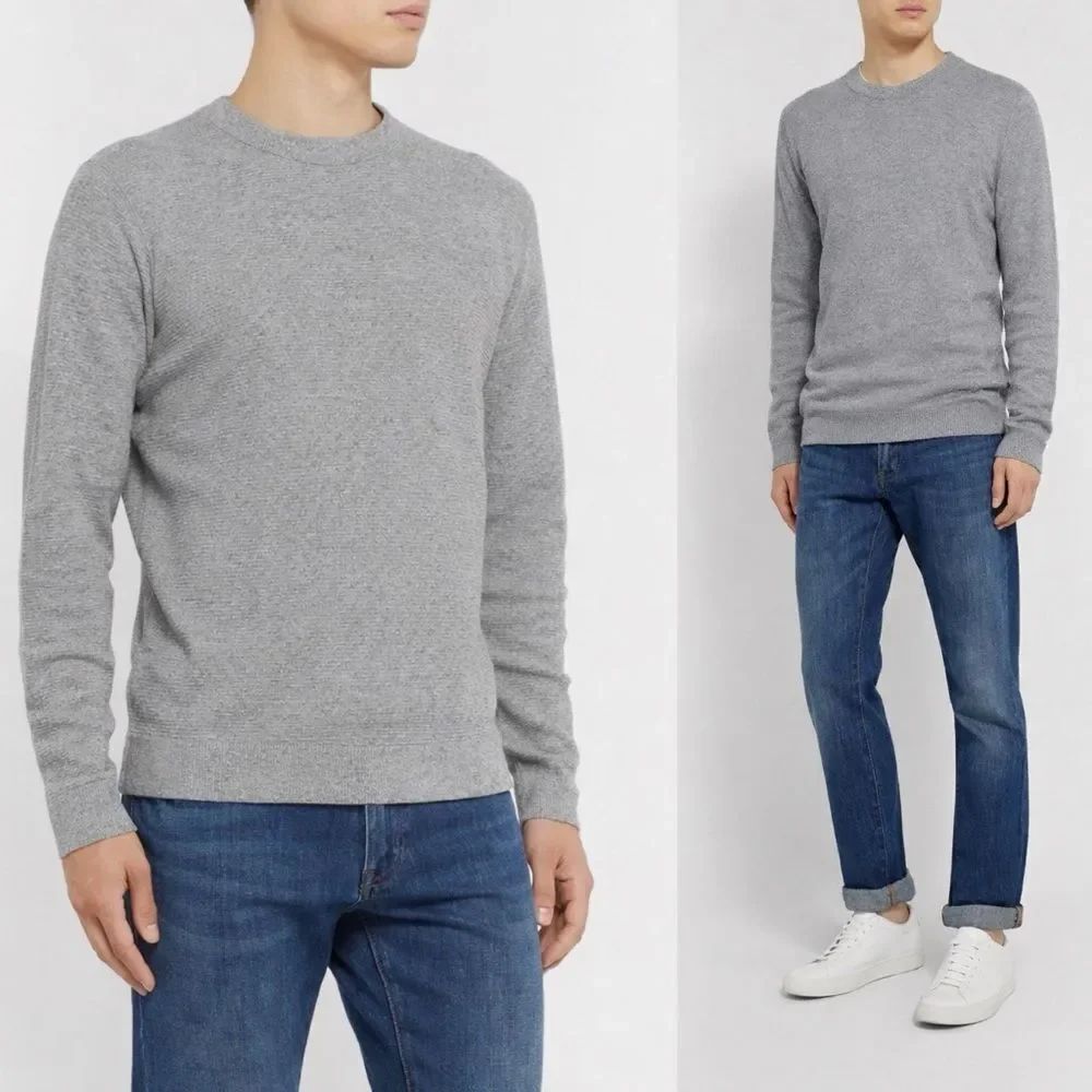 No Nationality NN07 Julian Sweater – Grey Melange Waffle Knit Sweater, Size L